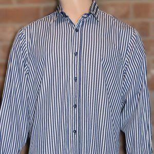 BriO Milano Shirt Men XL Extra Large 17.5/18 Blue White Striped Contemporary Fit